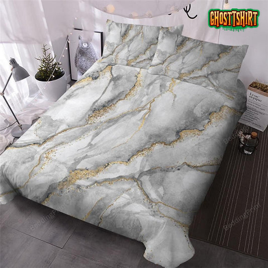 Grey Gold Marble Bed Sheets Duvet Cover Bedding Set