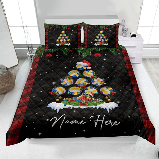 Personalized Volleyball Quilt Set, Christmas Tree Quilt Blanket & Pillowcase, Custom Name Number Quilt Bedding Set, Gift for Daughter, Kid