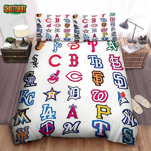 Mlb All Teams Logo Bed Sheets Spread Duvet Cover Bedding Set Ver 5