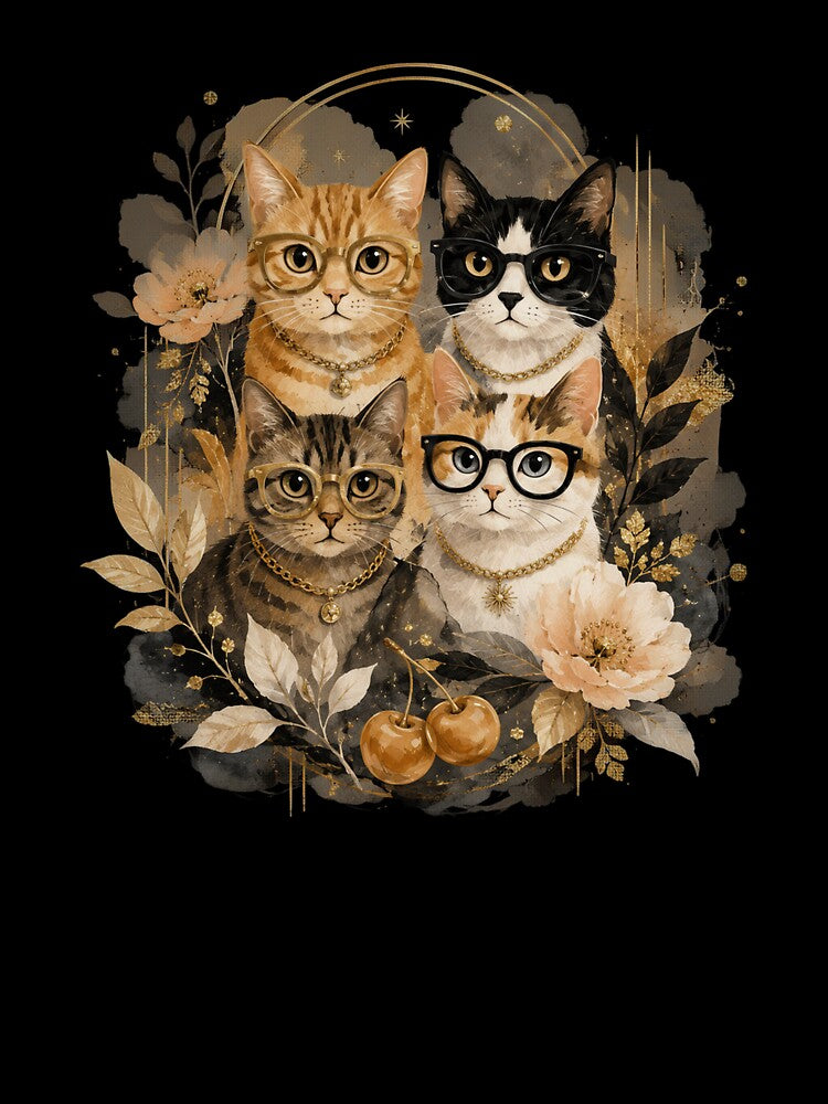Chic Cats with Glasses and Flowers by MyraGordon