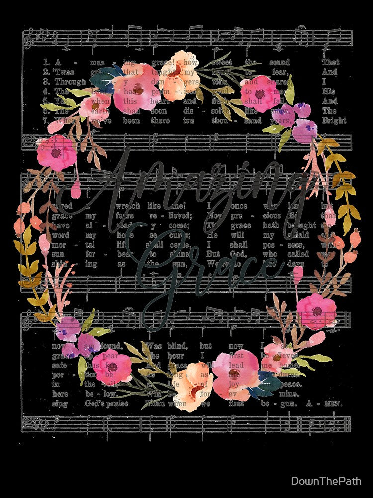 Amazing Grace Hymn with Floral Wreath by DownThePath