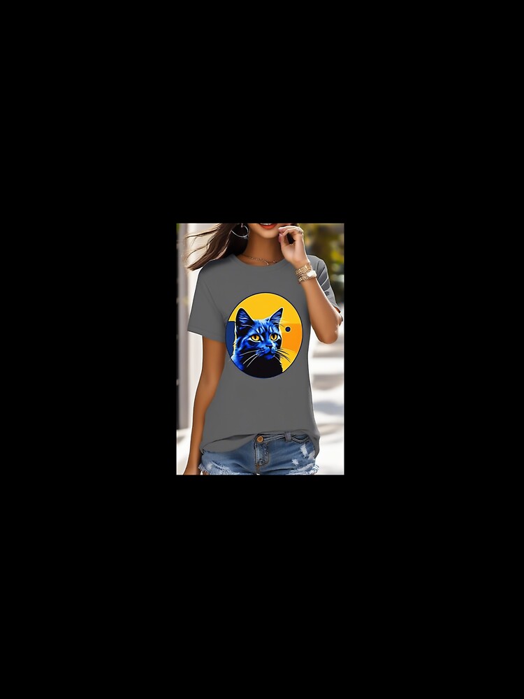 Women's Cat Letter Print Tee for Daily Delight by Chukszy1