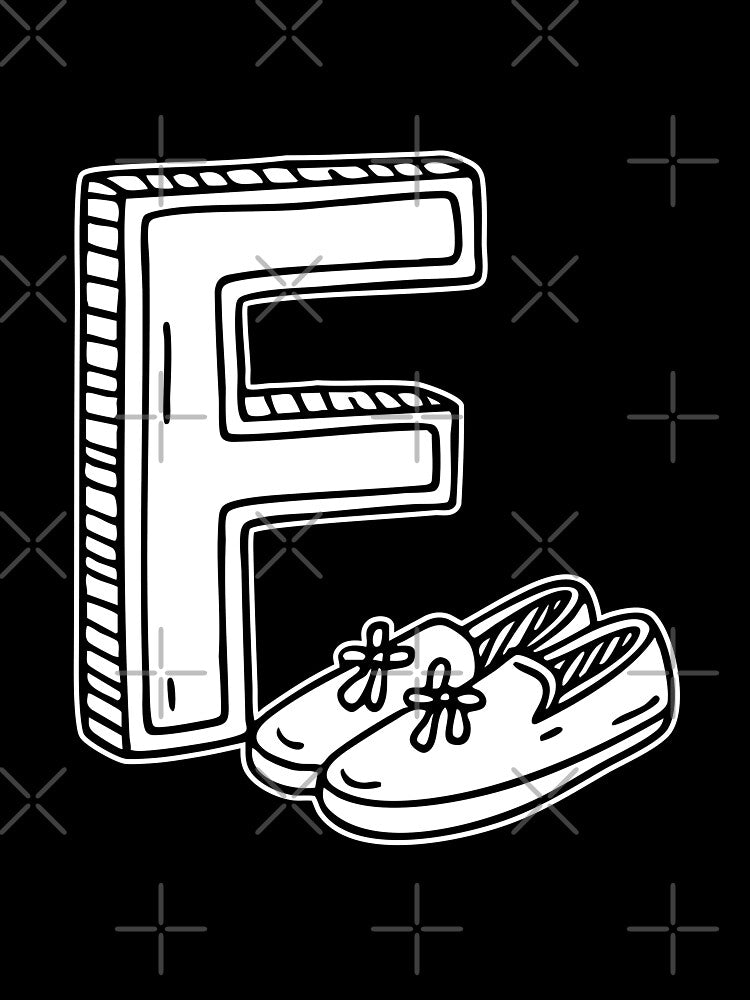 Illustration of Letter F Beside Flatshoes by rasagamastore