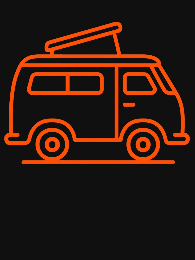 Neon Orange Van Life — Retro Pop-Top Camper Line Art by MisterHelmut
