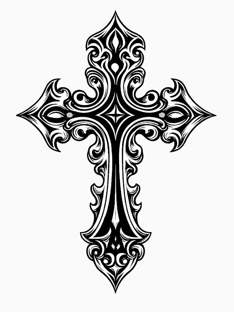 Ornate Gothic Cross Graphic - Dark Aesthetic Streetwear Design by Lowkloot