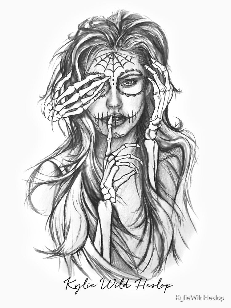 Hear, See, Speak No Evil Girl and Skeleton by KylieWildHeslop