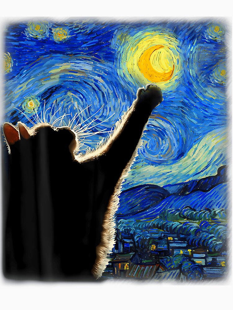 Van Gogh Starry Night Cat 	 - Classic Fit Cat Lovermomdad Gift Black Crew Neck by WalickiTwish