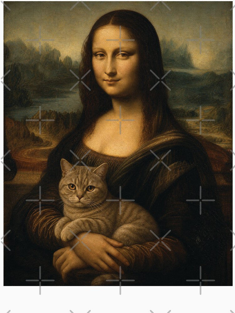 Mona Lisa And Tabby Cat Friend - Funny Classical Painting Parody by merchxwear