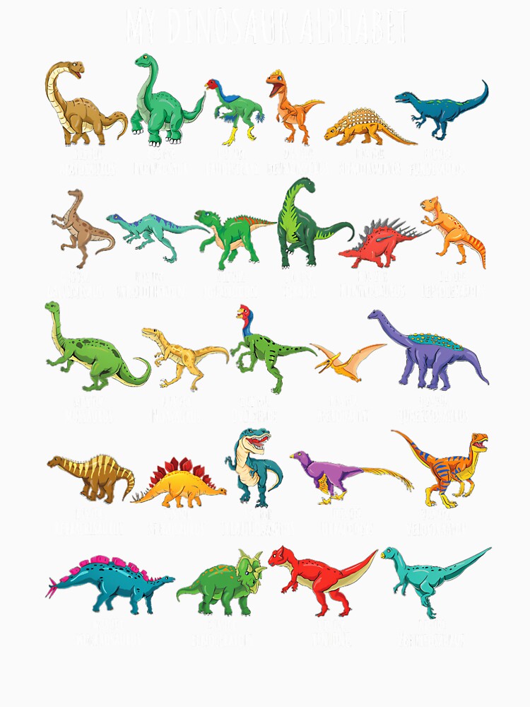 Types Of Dinosaurs Alphabet A-Z ABC Dino Identification Short Sleeve by cleefussraj