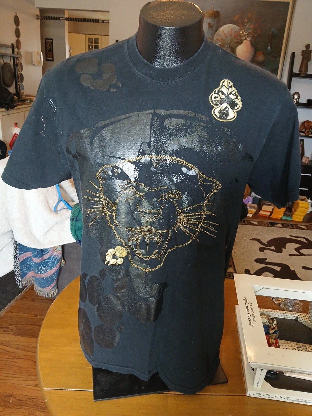 Vintage Air Jordan Shirt Mens Large Black Jumpman Short Sleeve Cat Panther
