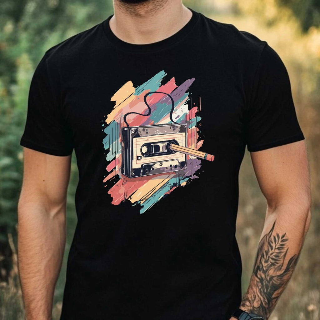 Mens Retro Tech Motif Cotton T-Shirt Size XS to 5XL