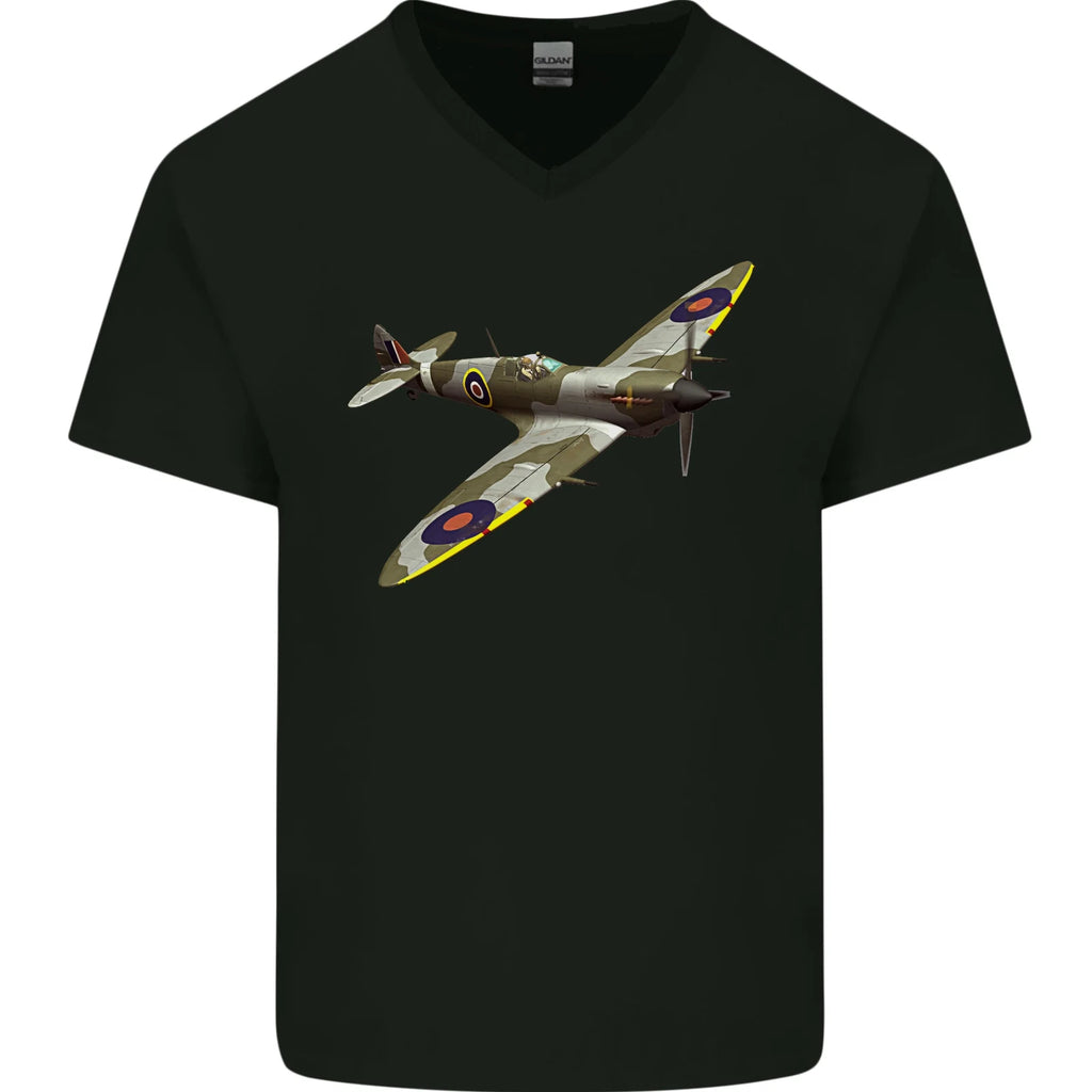 A Supermarine Spitfire Flying Solo Mens V-Neck Cotton T-Shirt