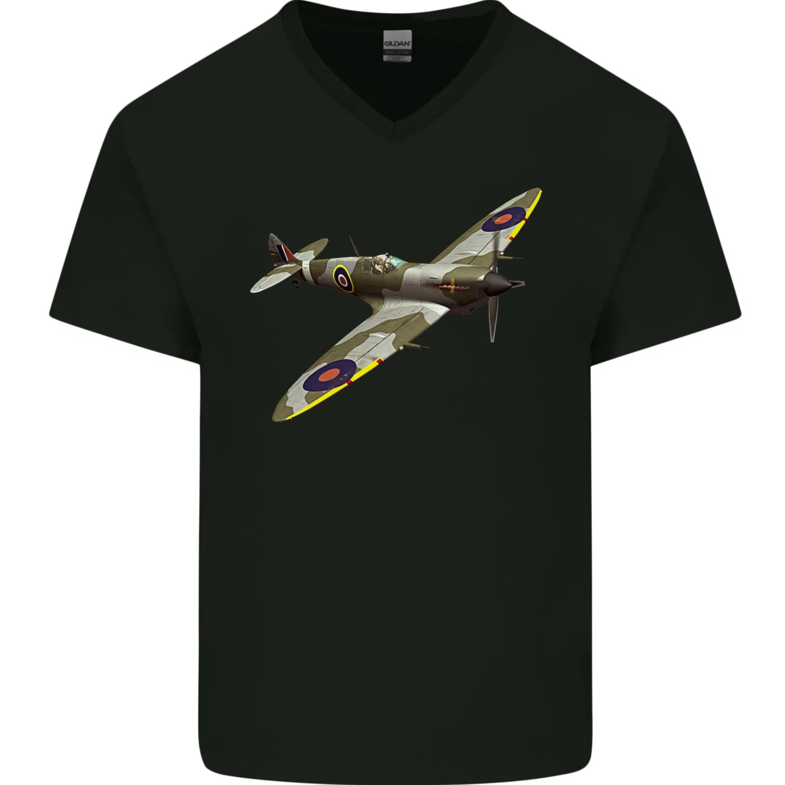 A Supermarine Spitfire Flying Solo Mens V-Neck Cotton T-Shirt