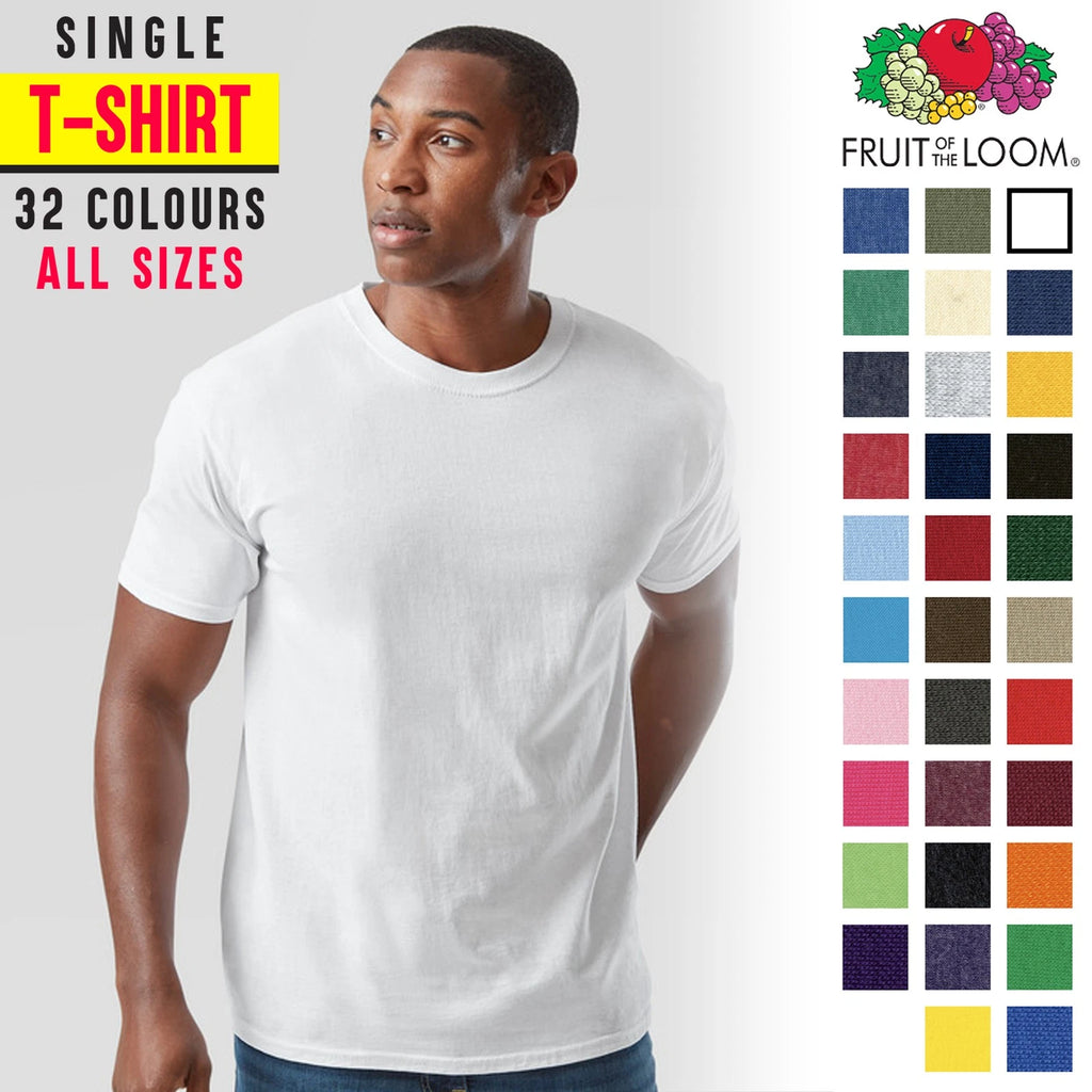 Men's Classic Fruit Of The Loom Plain Cotton T-Shirt All Sizes 32 Colours