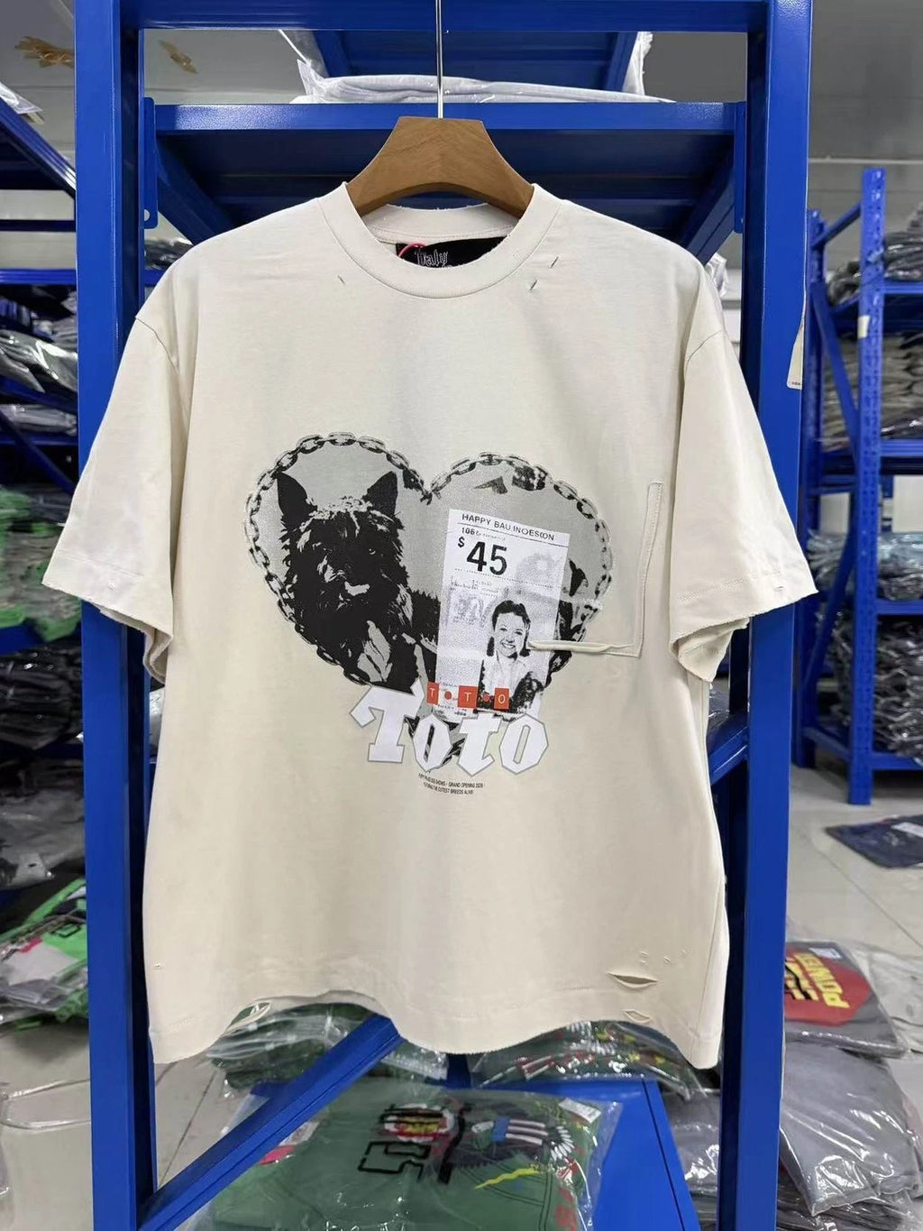 High Street Puppy Print Washed Distressed T-Shirt Unisex Loose Casual Summer Top
