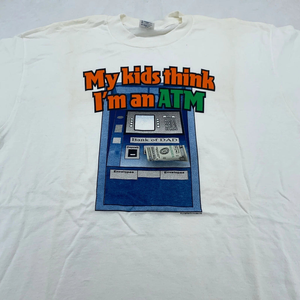 3D MONEY Vtg 90s MY KIDS THINK I'M AN ATM DAD T-Shirt XL funny joke costume
