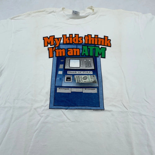 3D MONEY Vtg 90s MY KIDS THINK I'M AN ATM DAD T-Shirt XL funny joke costume