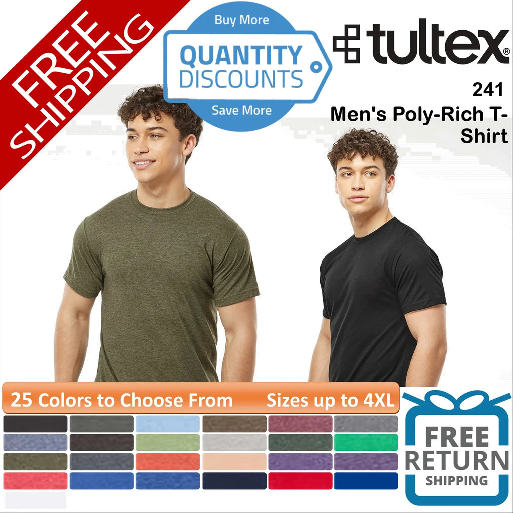 🔥 Tultex Men Poly-rich ringspun T-shirt Short Sleeve Top Up To 4XL 241