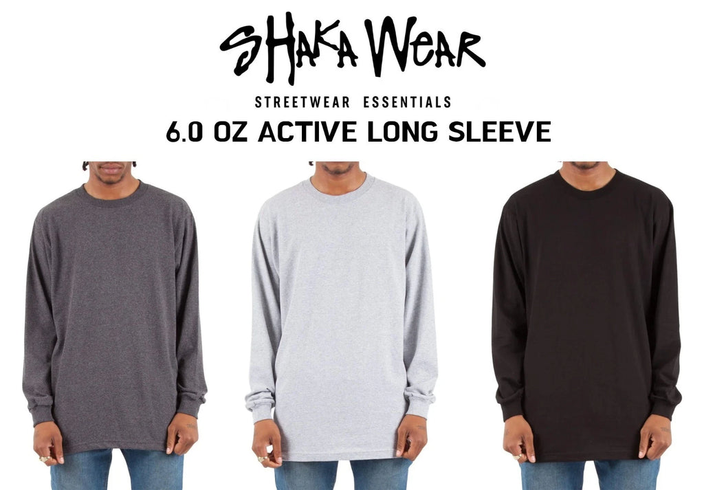 Shaka Wear Men's Active Lightweight 6.0 oz Cotton Crew Neck Long Sleeve T-shirt