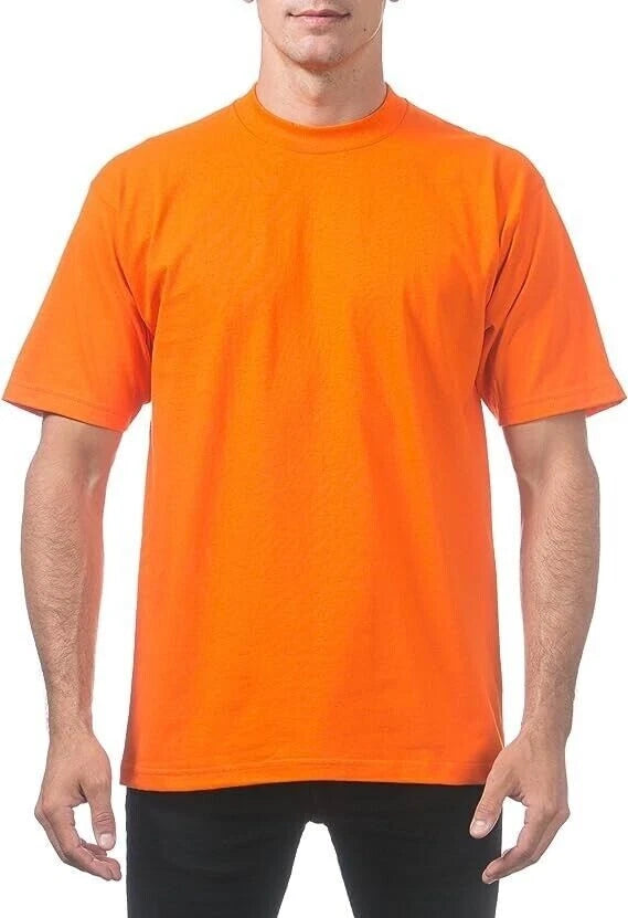 PRO CLUB HEAVYWEIGHT T SHIRT ORANGE - MEN'S PLAIN SHORT SLEEVE BIG AND TALL- 7XL