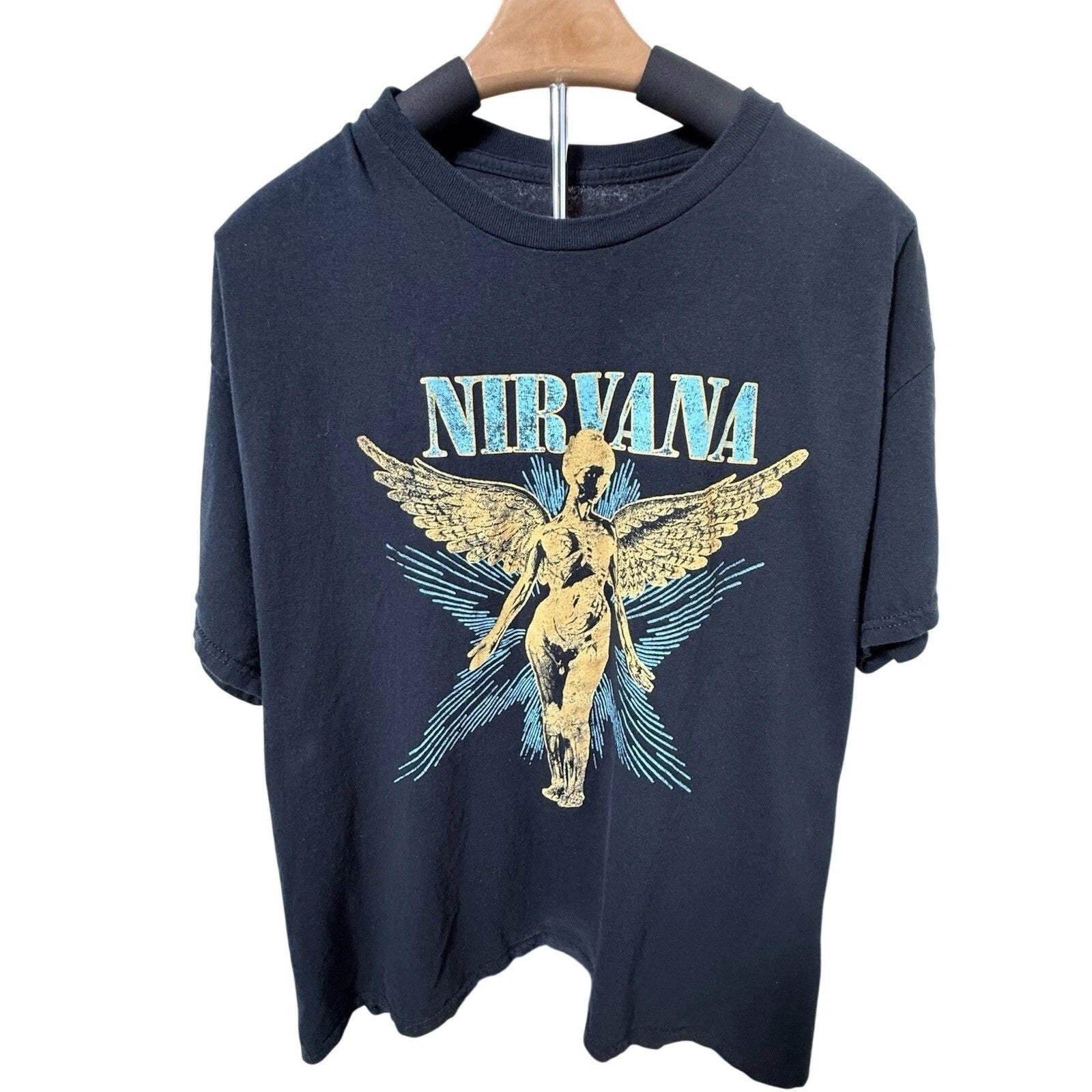 Nirvana In Utero Angel Graphic T-Shirt Mens XL Black Short Sleeve Rock Band Tee