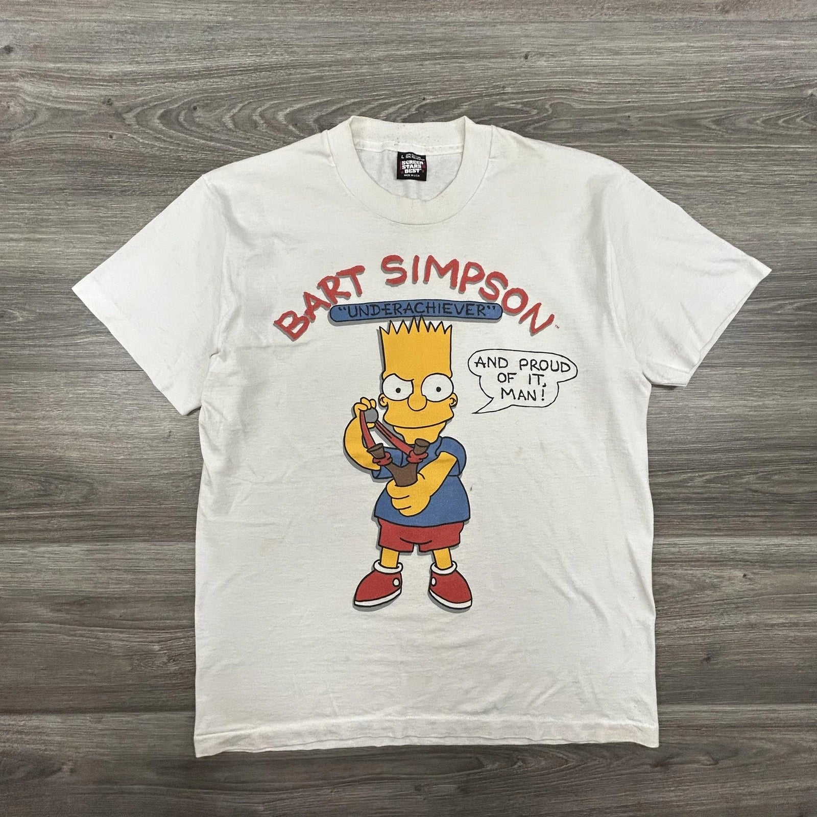 Vintage Bart Simpson Shirt Mens Large White Underachiever Graphic Tee 90s USA