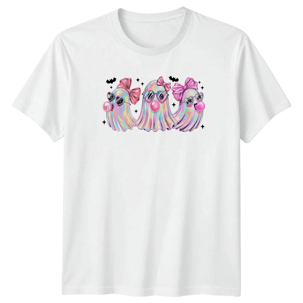 Spooky Cute Pastel Ghosts Pink Womens T-Shirt Pastel Goth Halloween Ghost