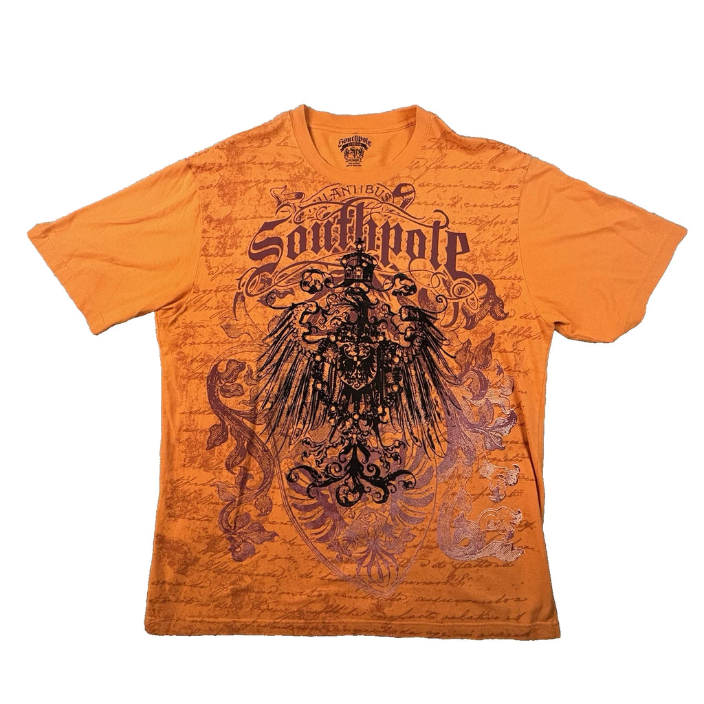 Southpole Men's XL Orange Graphic T Shirt Eagle Crest Y2K Streetwear SEE DESCRIP