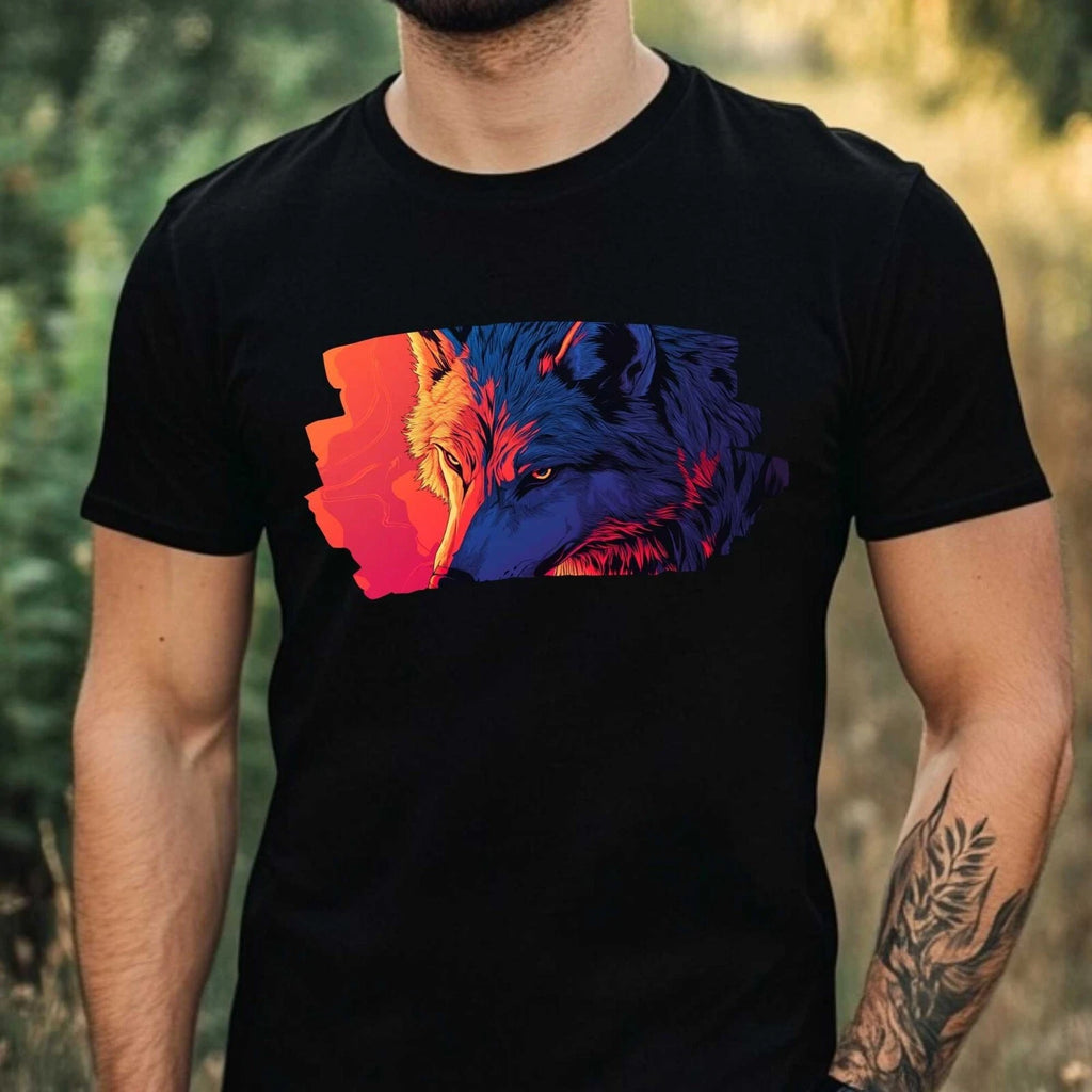 Mens Anime Wolf Motif Cotton T-Shirt Size XS to 5XL