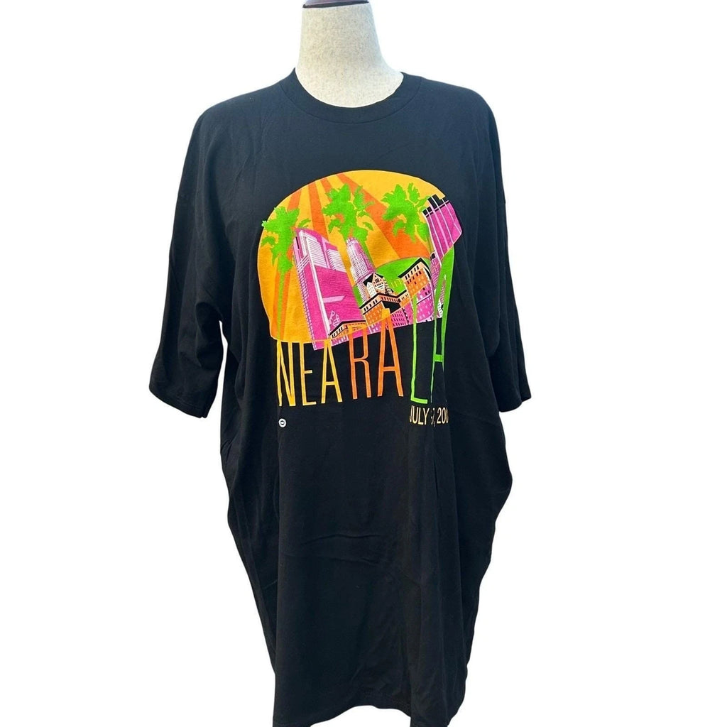 Mens Y2K Graphic T-Shirt Black Neon LA Cityscape Streetwear Lifewear 3XL