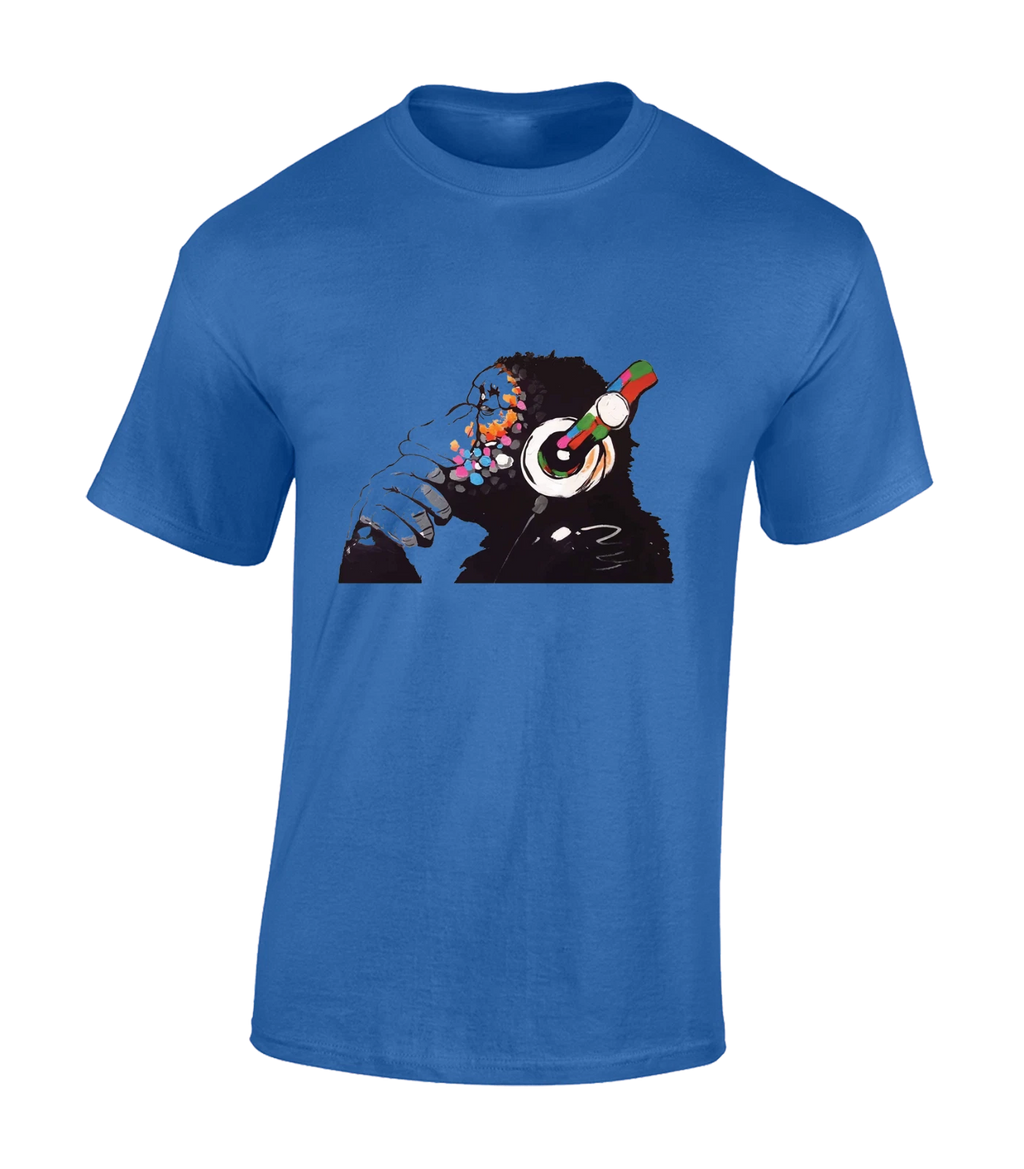 MONKEY DJ BANKSY MENS T SHIRT COOL GRAFFITI ART ANIMAL LOVER ARTIST FUNNY TOP