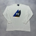 Vintage 90s Nautica Long Sleeve T-Shirt Men's Medium White Sail Surf Made in USA