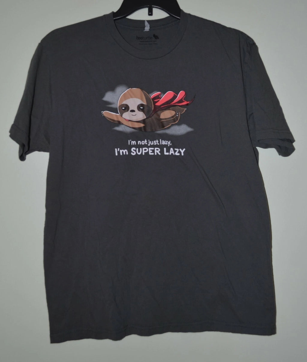 Men’s Gray I’m Not Just Lazy I’m Super Lazy Flying Sloth Short Sleeve T-Shirt XL