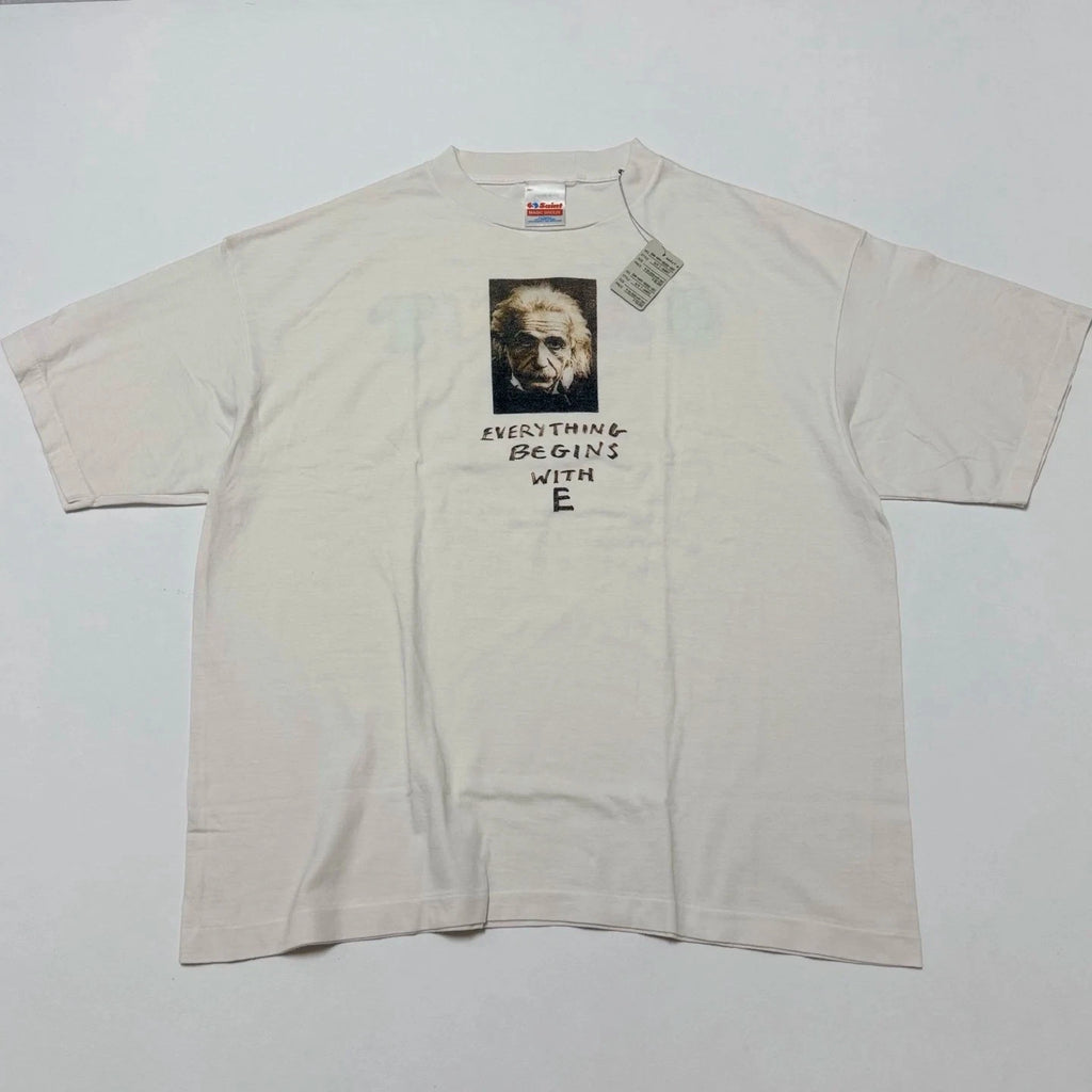 Saint Michael Everything Begins With E Einstein Mens White Cotton T Shirt
