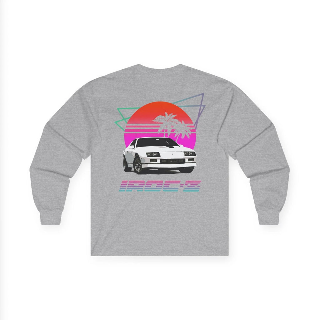 Retrowave Camaro IROC‑Z Long Sleeve Tee | 80s Sunset Muscle Car