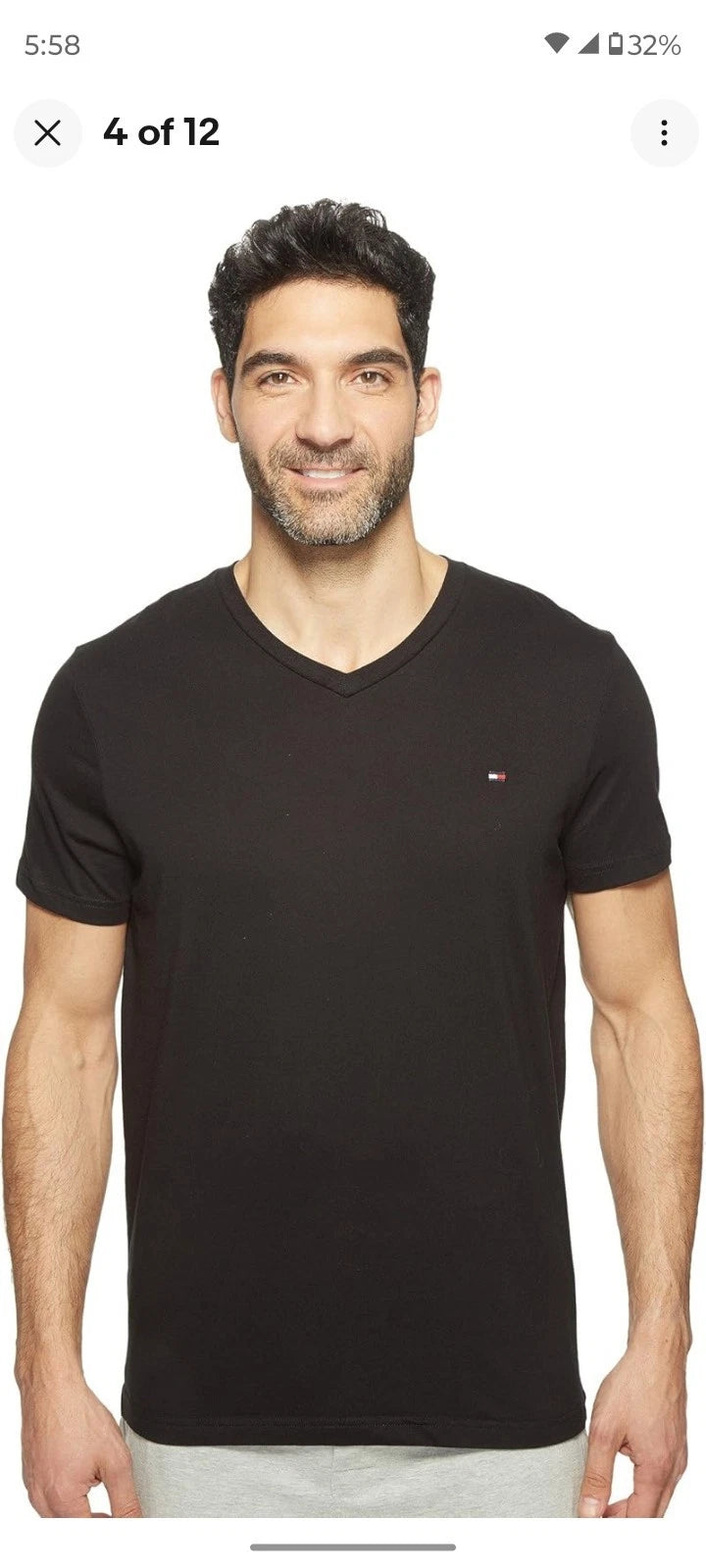 TOMMY HILFIGER T Shirt V-Neck Short Sleeve Black Men's Size Large Minimalist