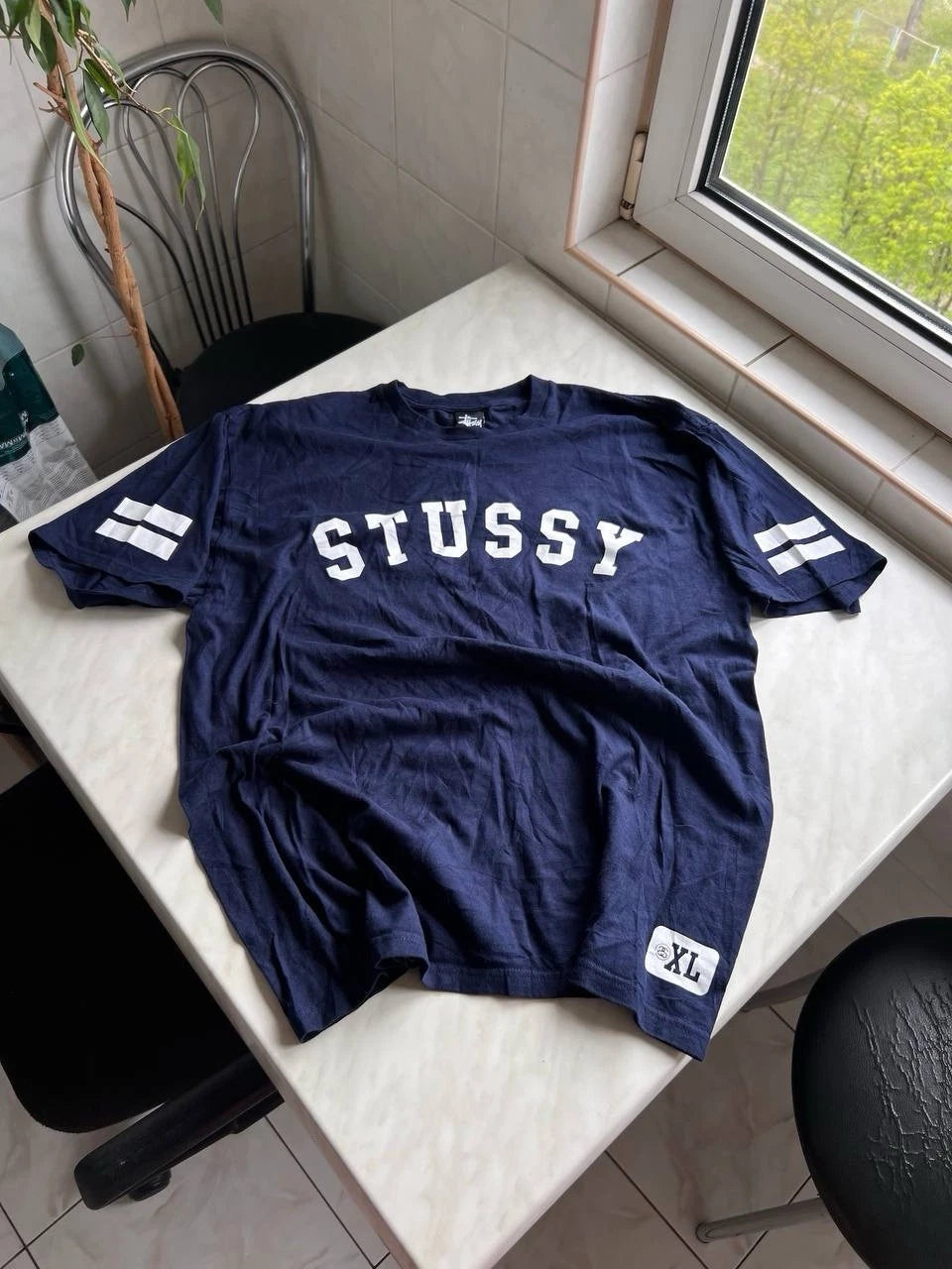 Stussy 80 Big Logo T-Shirt Vintage 00s Men Size XL Navy Rap Hip Hop Street Style