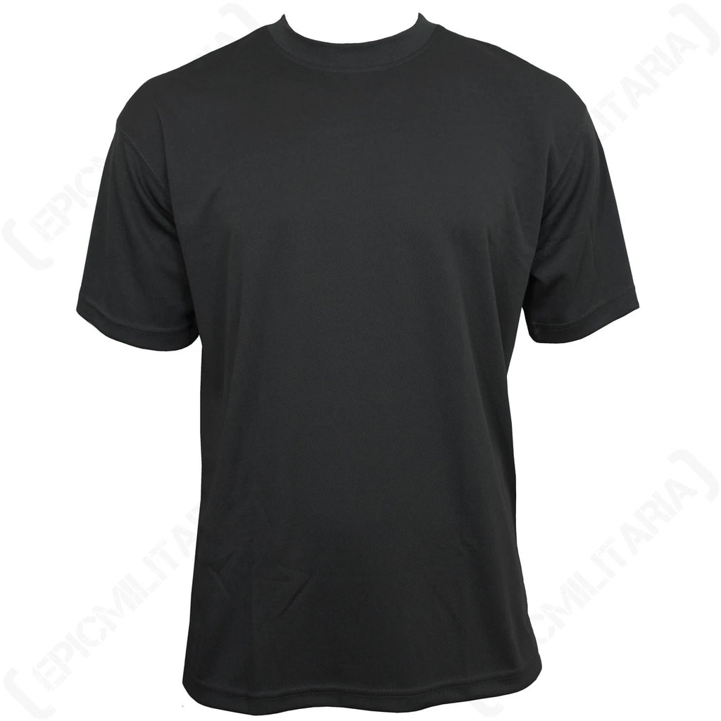 Quickdry Black T-Shirt - Sports Exercise Tactical 100% Polyester Athletic New