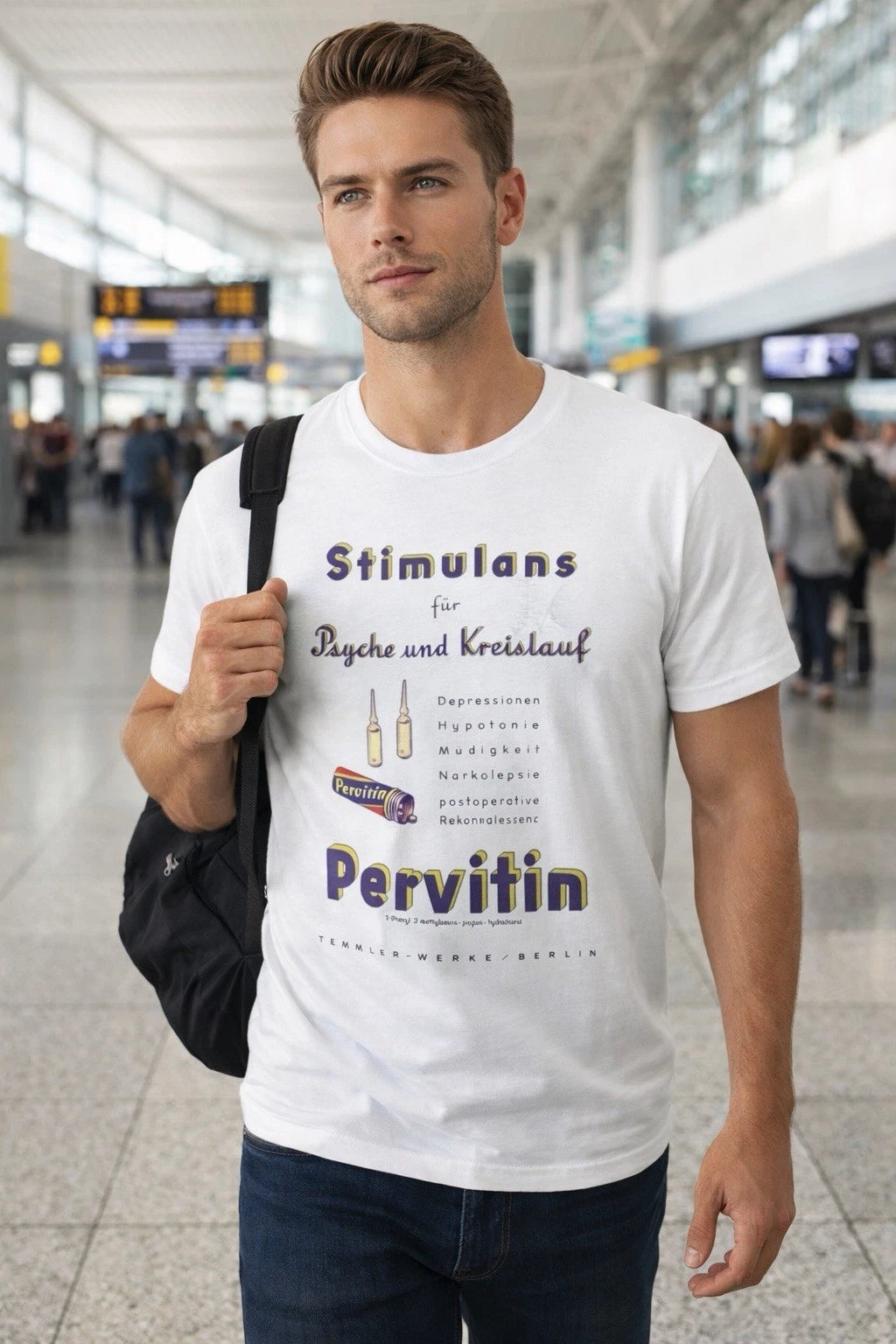 Vintage Style Pervitin WWII Reproduction T-Shirt XL White Historical Ad
