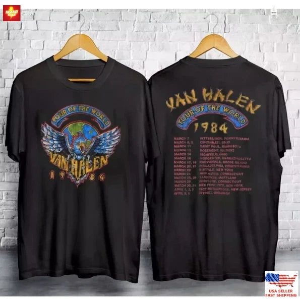 New Arrival Vintage 1984 Van Halen Tour Of The World For Men Women Unisex TShirt