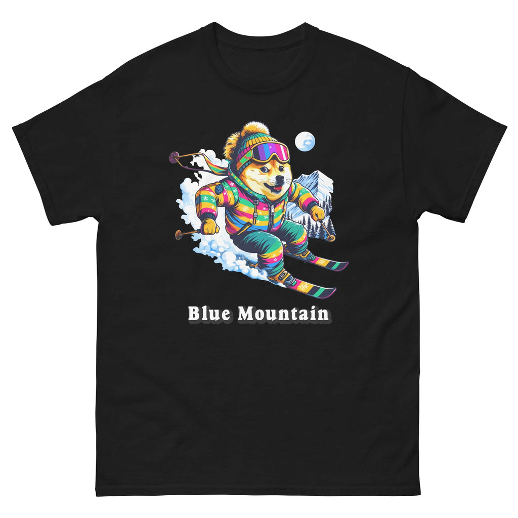 Blue Mountain Doge Skiing Funny Ski Skier Dog Meme Cute Shirt T-Shirt