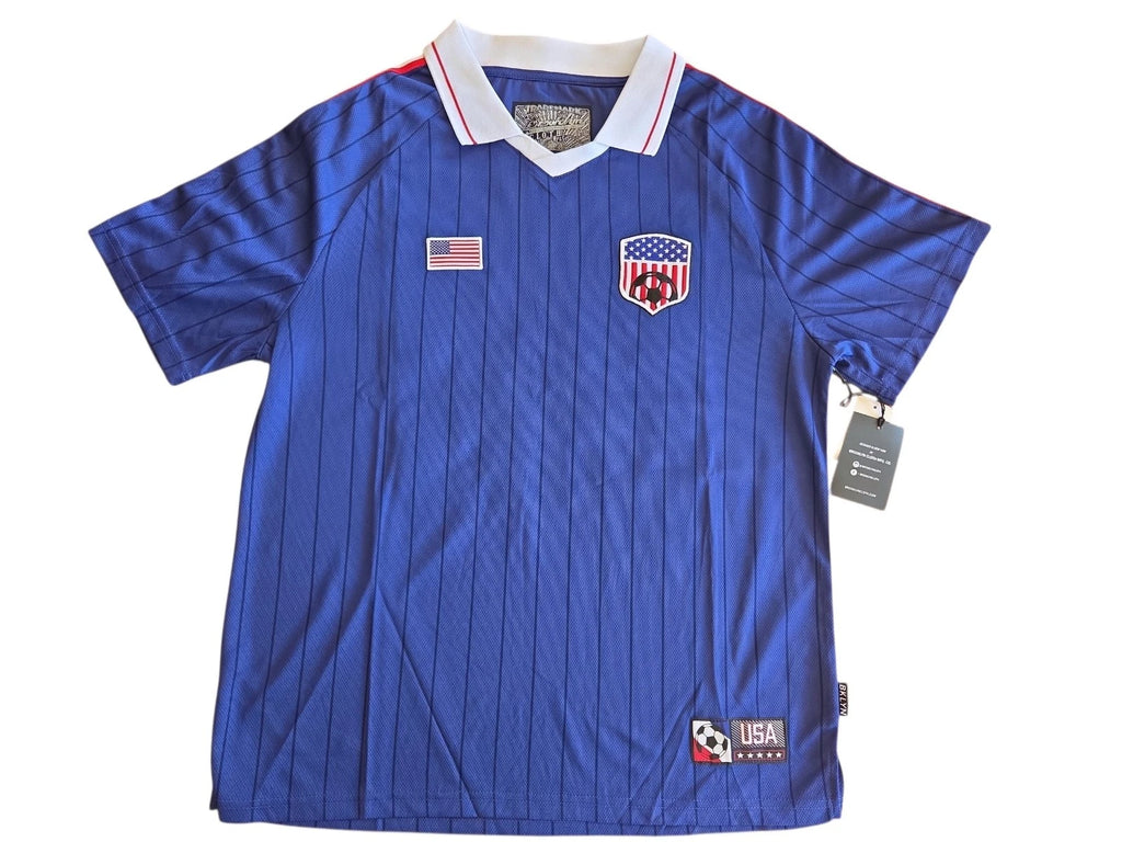 NWT Brooklyn Cloth USA Soccer Jersey Men's L, Retro Pinstripe Collar Shirt