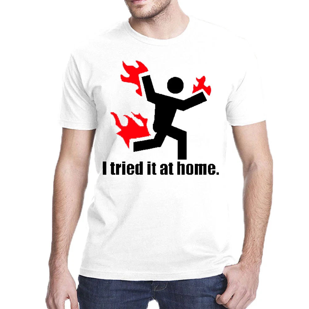 Men's I TRIED IT AT HOME T Shirt Casual Short Sleeve Funny Graphic T-Shirt Tee