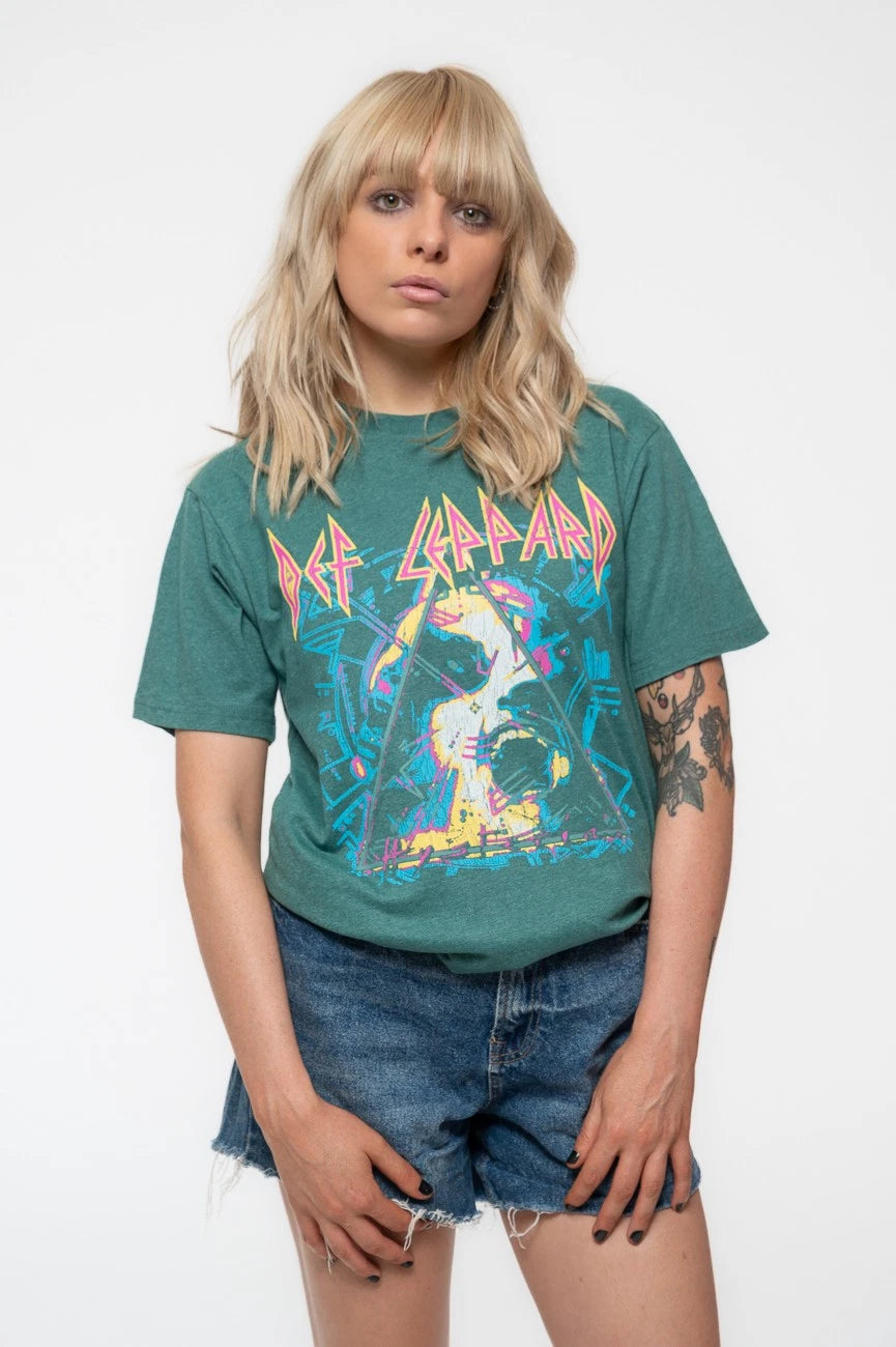 Def Leppard T Shirt Hysteria Album Art Band Logo new Official Unisex Green