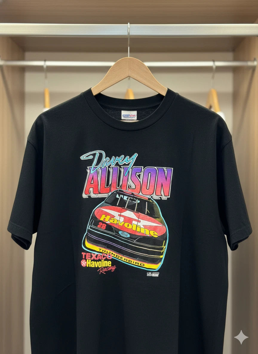 Davey Allison Havoline Racing T-Shirt Black Texaco Thunderbird - T399