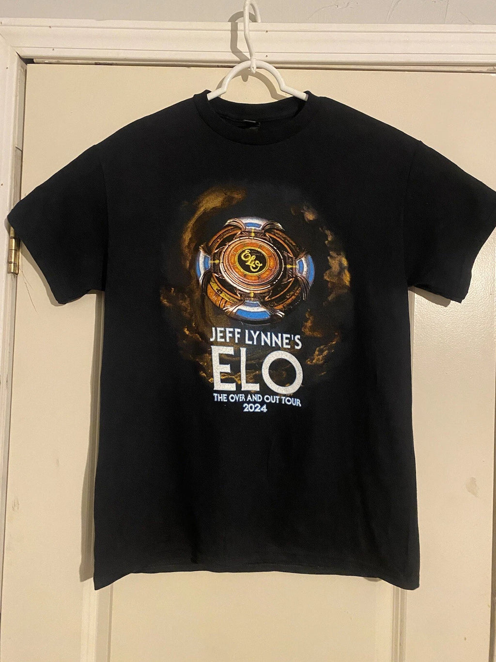 Jeff Lynne's Unisex L ELO 2024 The Over and Out Tour Black Concert Shirt