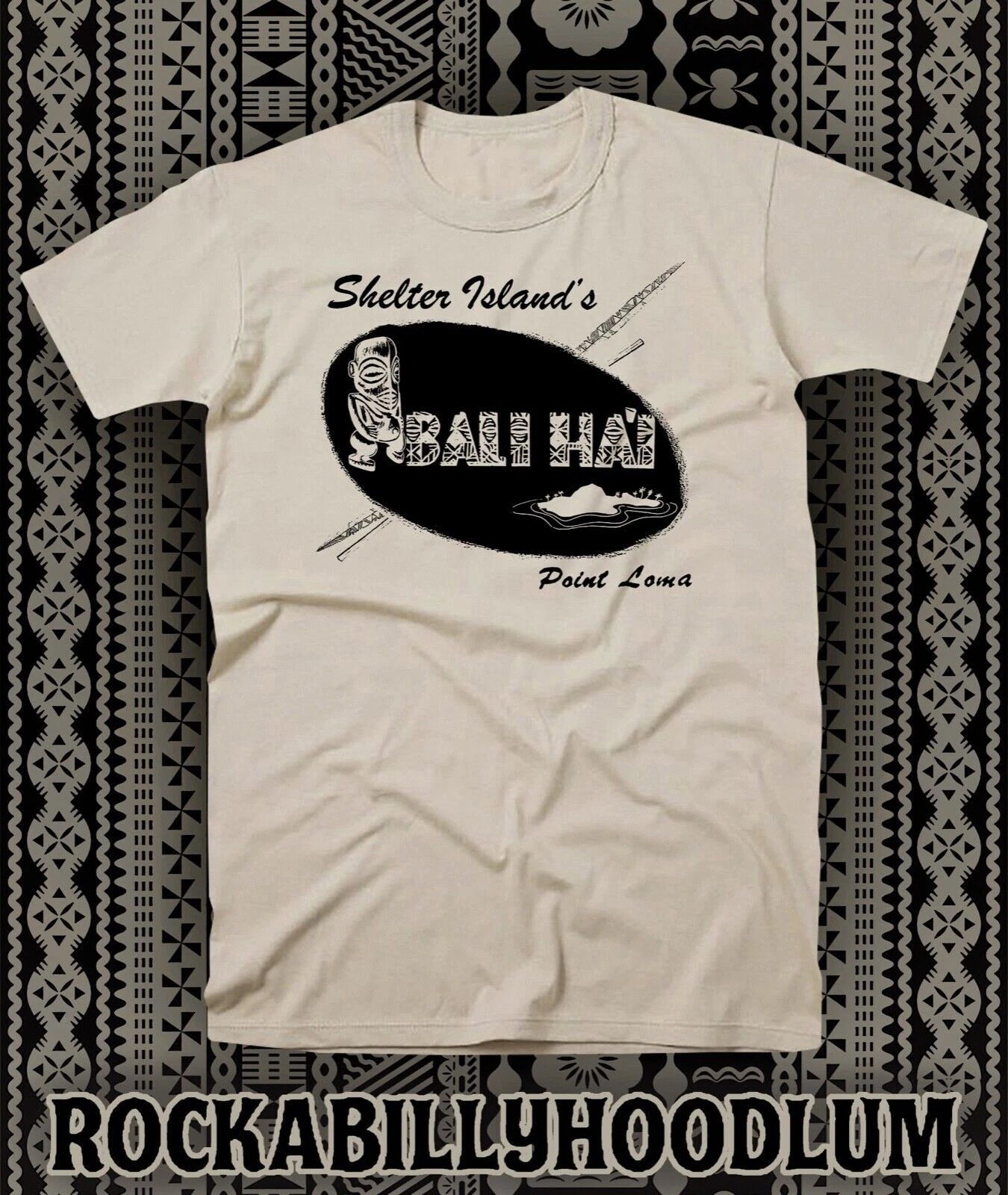 Retro Tiki Art Tee T Shirt Bar Mug Restaurant Bali Hai Shelter Island Point Loma
