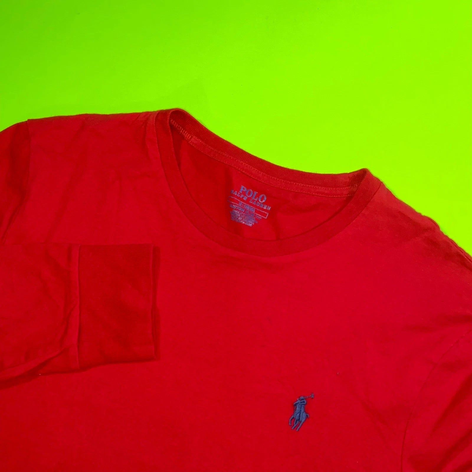 Polo Ralph Lauren Mens Red Long Sleeve Custom Slim Fit Crew Neck T Shirt M