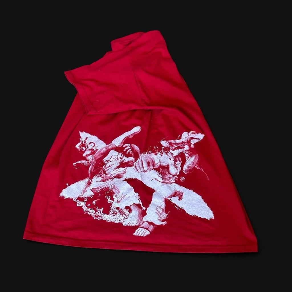 Street Fighter X Tekken vintage 00s style side graphic faded tee shirt