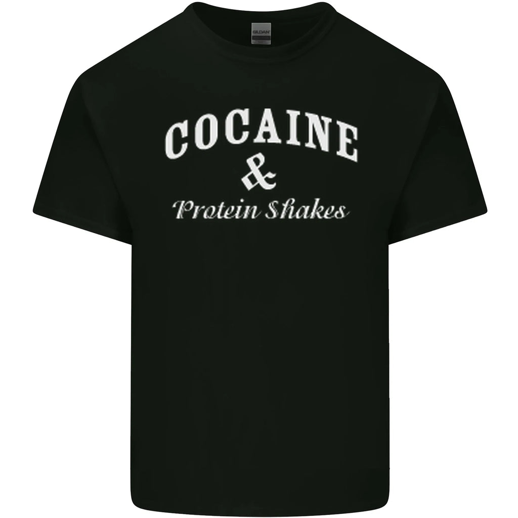 Cocaine and Protein Shakes Gym Drugs Funny Mens Cotton T-Shirt Tee Top